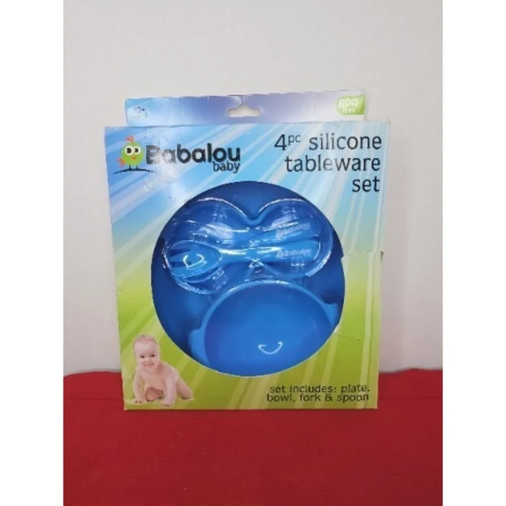 Babalou Baby 4 Piece‎ BPA Free Silicone Tableware Set Full Suction Boy Blue